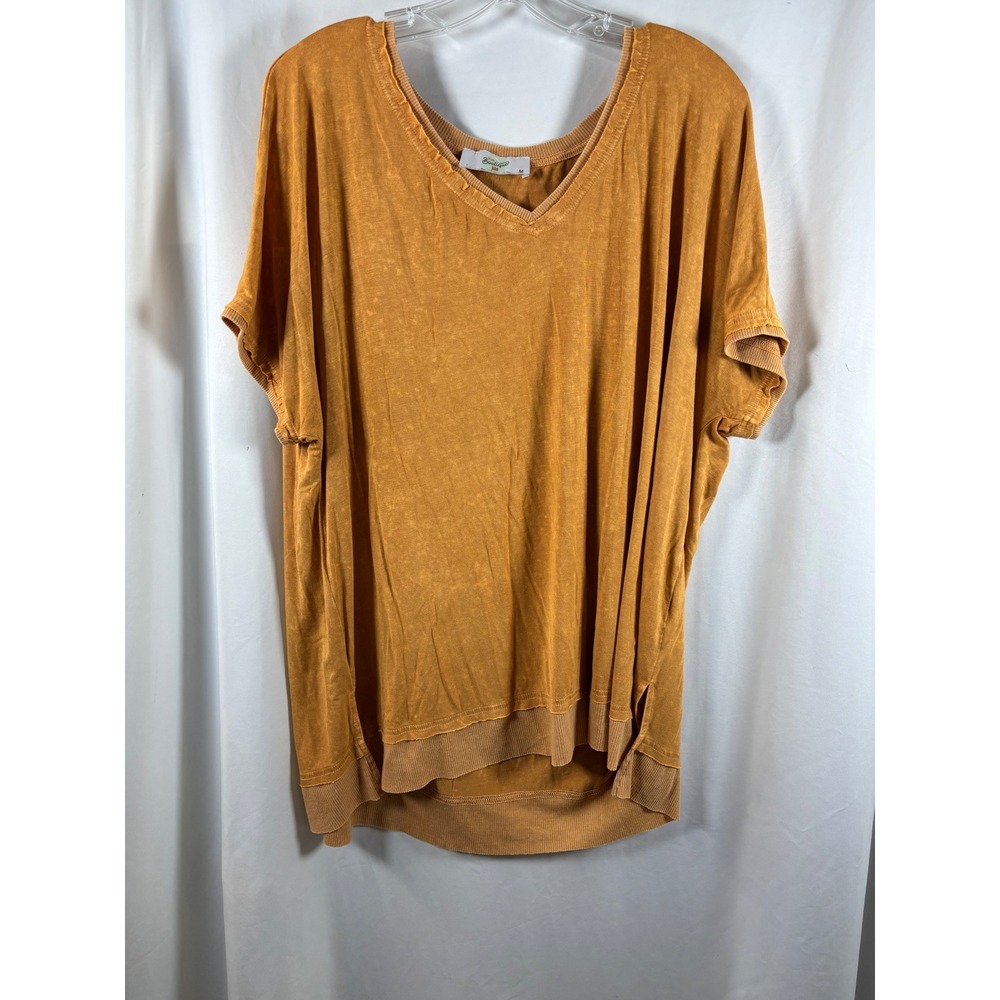 31:25 Boutique Womens Mustard Yellow Mineral Wash Oversized V-Neck Tee M